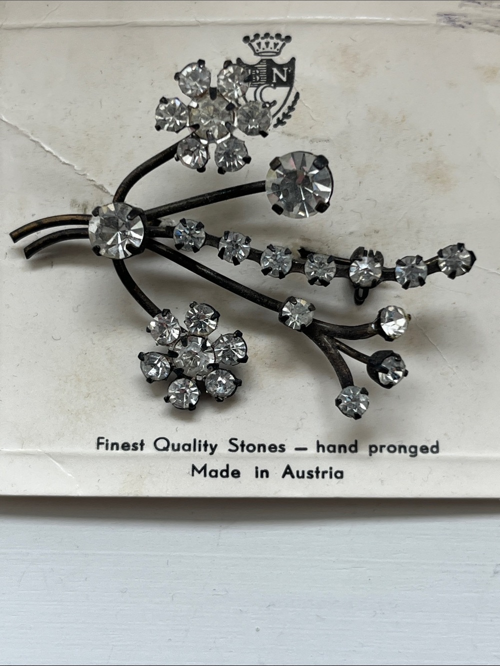 Vintage Crystal Floral Spray Brooch Austria Jewelry